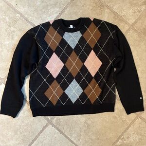 Urban Outfitters Argyle Pattern Black Sweater